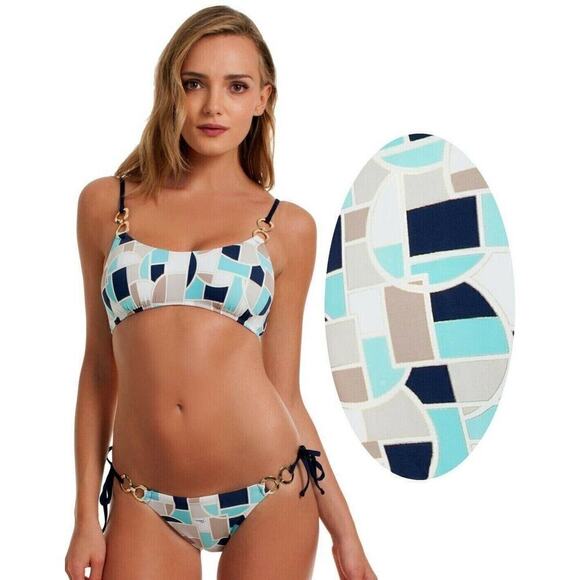 Trina Turk Disco Deco Ring Bralette Top & Tie Bottom Swimsuit Bikini Set - Picture 1 of 9